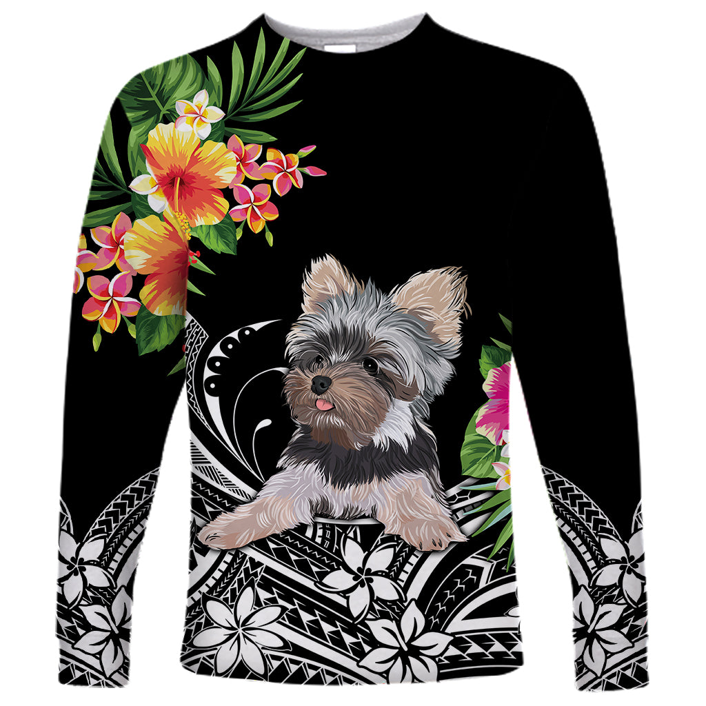 Personalised Polynesian Long Sleeve Shirt With Yorkshire Terrier Floral Style - Wonder Print Shop