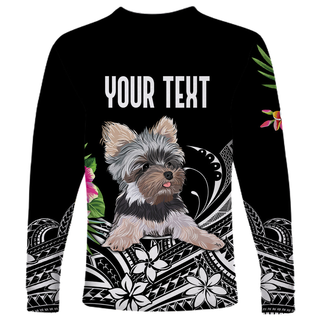 Personalised Polynesian Long Sleeve Shirt With Yorkshire Terrier Floral Style - Wonder Print Shop