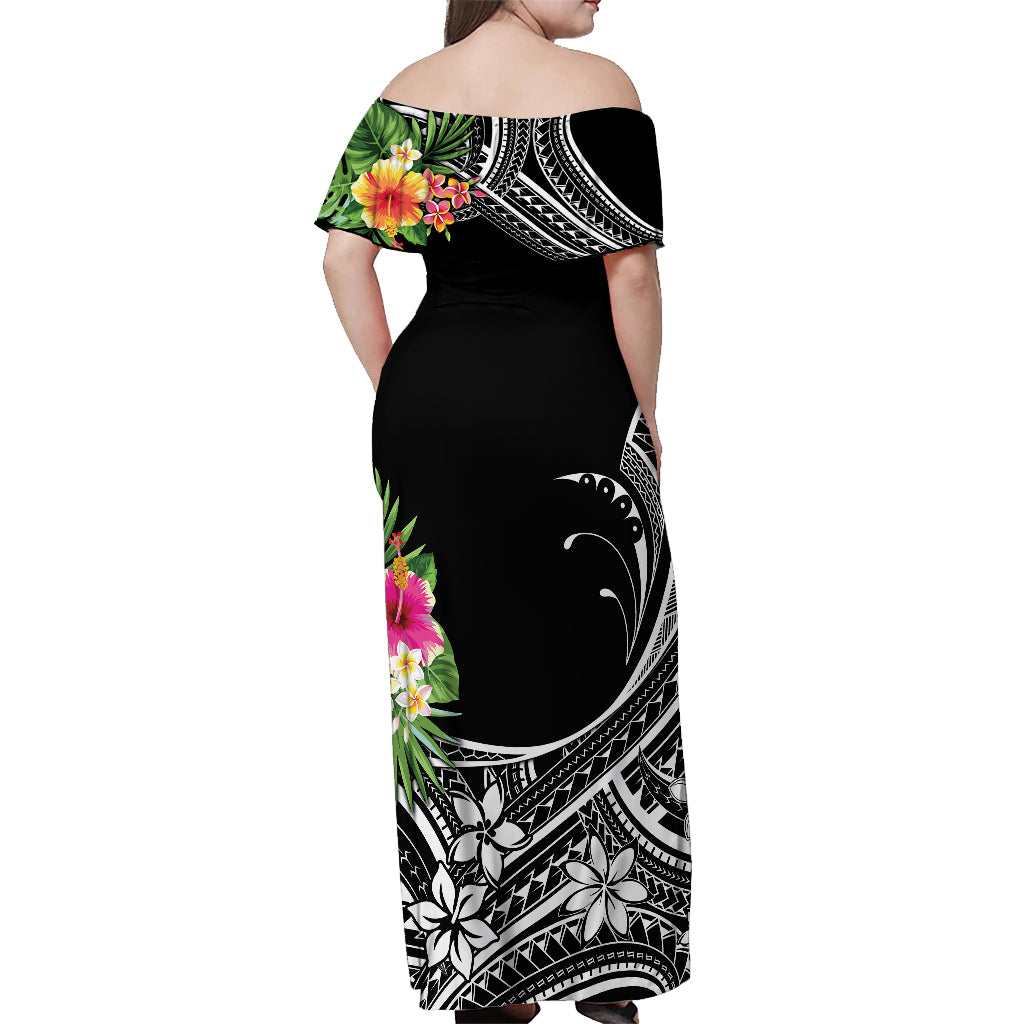 Personalised Polynesian Off Shoulder Maxi Dress With Yorkshire Terrier Floral Style - Wonder Print Shop