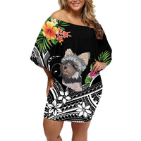 Personalised Polynesian Off Shoulder Short Dress With Yorkshire Terrier Floral Style - Wonder Print Shop