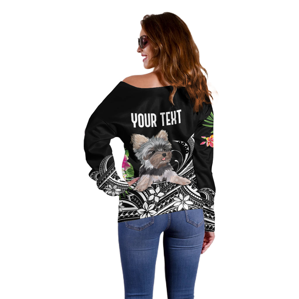 Personalised Polynesian Off Shoulder Sweater With Yorkshire Terrier Floral Style - Wonder Print Shop