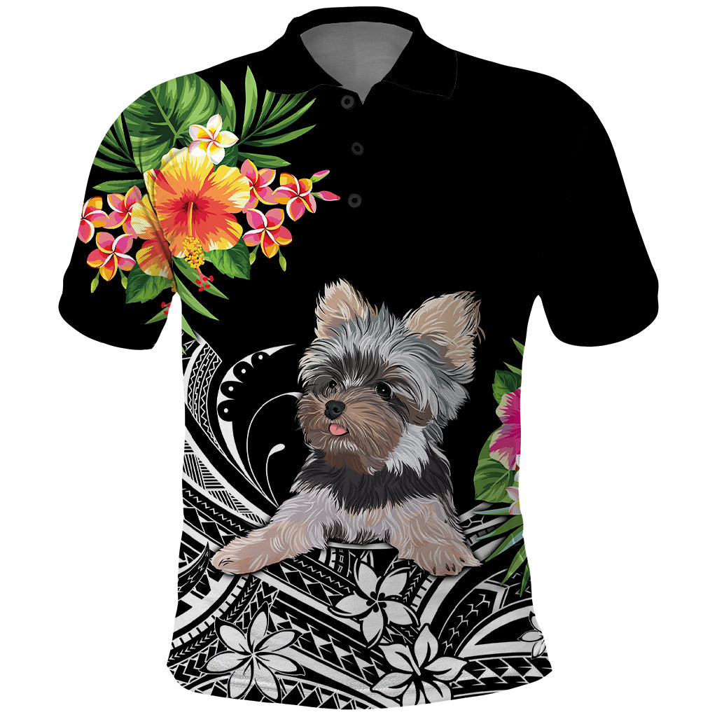 Personalised Polynesian Polo Shirt With Yorkshire Terrier Floral Style - Wonder Print Shop