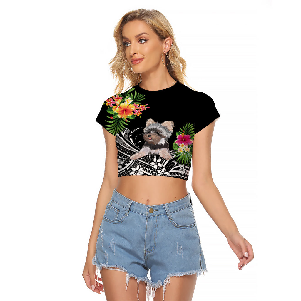 Personalised Polynesian Raglan Cropped T Shirt With Yorkshire Terrier Floral Style - Wonder Print Shop