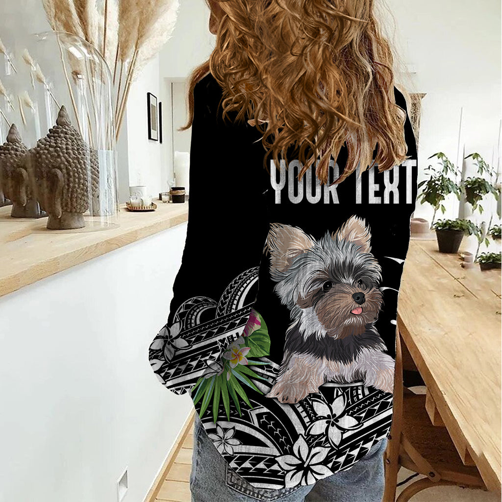 Personalised Polynesian Women Casual Shirt With Yorkshire Terrier Floral Style - Wonder Print Shop