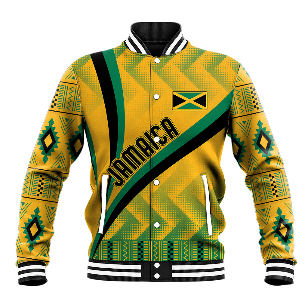 Personalised Jamaica Baseball Jacket Kente Pattern Basic - Yellow LT7 - Wonder Print Shop