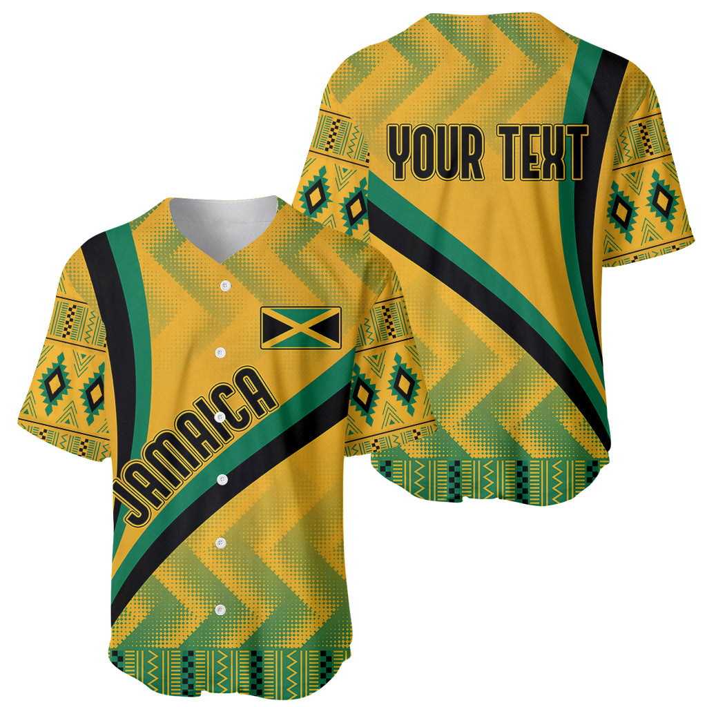 Personalised Jamaica Baseball Jersey Kente Pattern Basic - Yellow LT7 - Wonder Print Shop