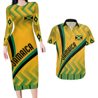 Personalised Jamaica Couples Matching Long Sleeve Bodycon Dress and Hawaiian Shirt Kente Pattern Basic - Yellow LT7 - Wonder Print Shop
