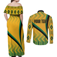 Personalised Jamaica Couples Matching Off Shoulder Maxi Dress and Long Sleeve Button Shirts Kente Pattern Basic - Yellow LT7 - Wonder Print Shop