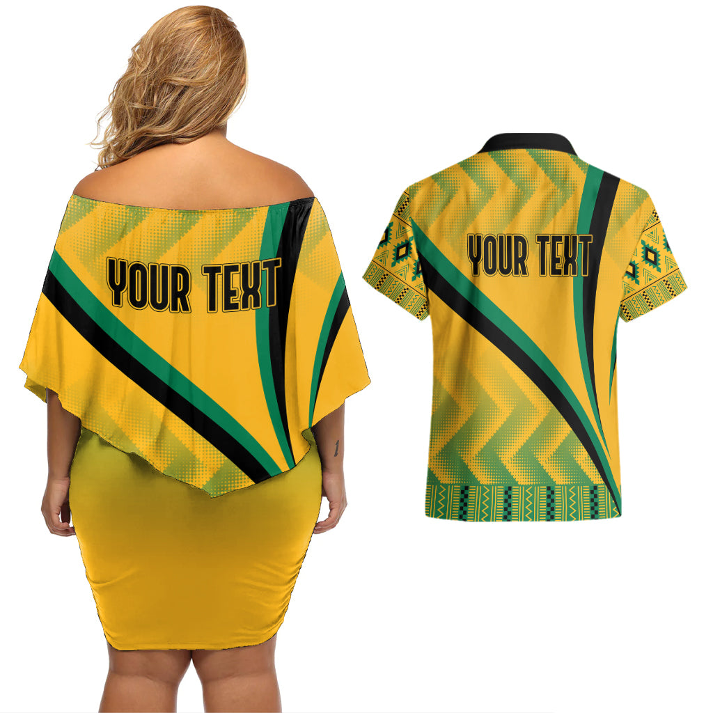 Personalised Jamaica Couples Matching Off Shoulder Short Dress and Hawaiian Shirt Kente Pattern Basic - Yellow LT7 - Wonder Print Shop
