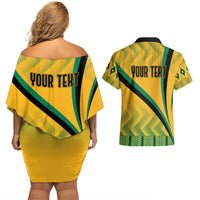 Personalised Jamaica Couples Matching Off Shoulder Short Dress and Hawaiian Shirt Kente Pattern Basic - Yellow LT7 - Wonder Print Shop