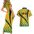 personalised-jamaica-couples-matching-short-sleeve-bodycon-dress-and-hawaiian-shirt-kente-pattern-basic-yellow
