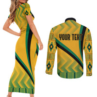 Personalised Jamaica Couples Matching Short Sleeve Bodycon Dress and Long Sleeve Button Shirts Kente Pattern Basic - Yellow LT7 - Wonder Print Shop