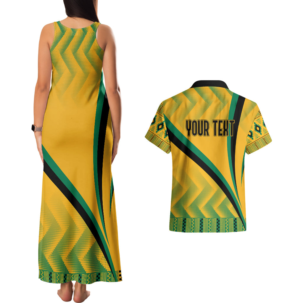 Personalised Jamaica Couples Matching Tank Maxi Dress And Hawaiian Shirt Kente Pattern Basic - Yellow LT7 - Wonder Print Shop