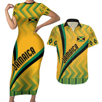 Personalised Jamaica Couples Matching Short Sleeve Bodycon Dress and Hawaiian Shirt Kente Pattern Basic - Yellow LT7