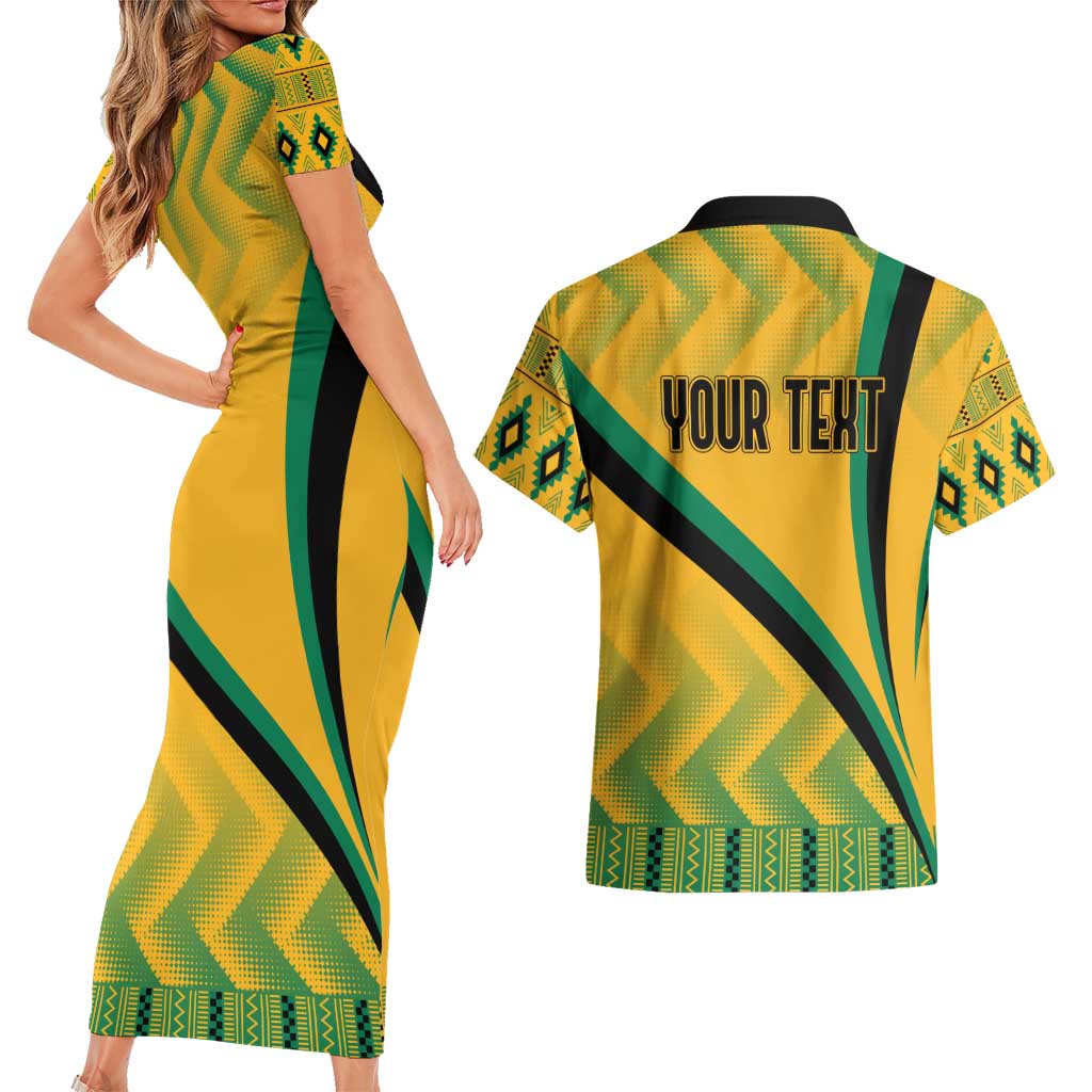 Personalised Jamaica Couples Matching Short Sleeve Bodycon Dress and Hawaiian Shirt Kente Pattern Basic - Yellow LT7