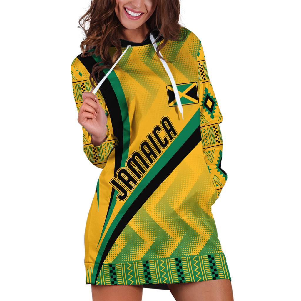 Personalised Jamaica Hoodie Dress Kente Pattern Basic - Yellow - Wonder Print Shop