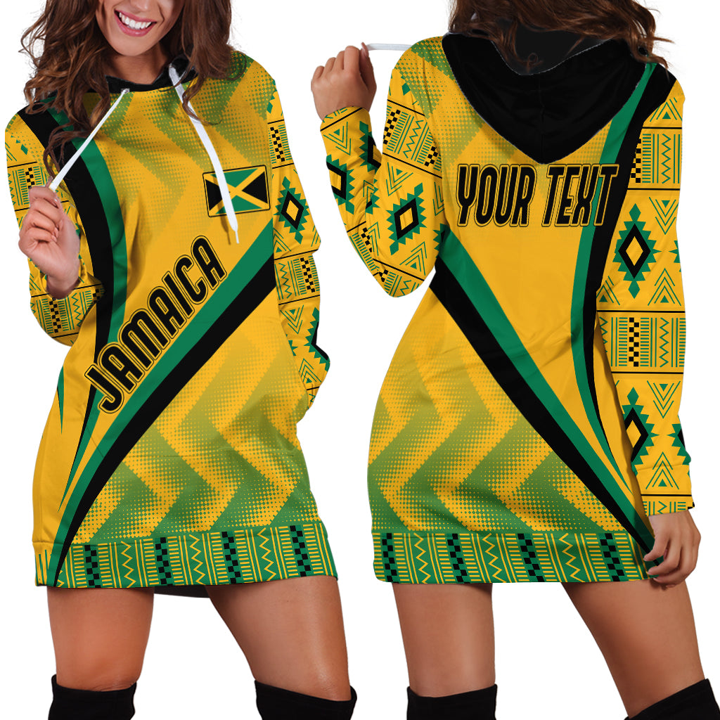Personalised Jamaica Hoodie Dress Kente Pattern Basic - Yellow - Wonder Print Shop