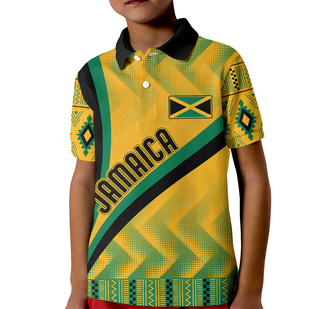 Personalised Jamaica Kid Polo Shirt Kente Pattern Basic - Yellow - Wonder Print Shop