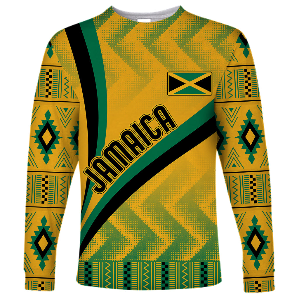 Personalised Jamaica Long Sleeve Shirt Kente Pattern Basic - Yellow - Wonder Print Shop