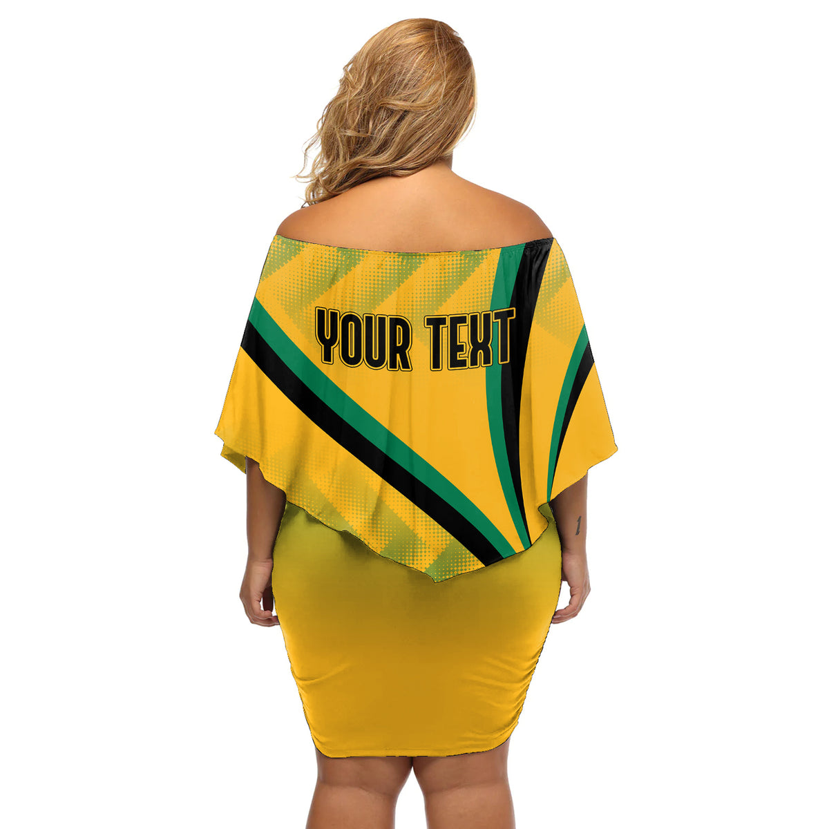 Jamaica Off Shoulder Short Dress Kente Pattern Basic - Yellow - Wonder Print Shop