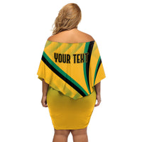 Jamaica Off Shoulder Short Dress Kente Pattern Basic - Yellow - Wonder Print Shop