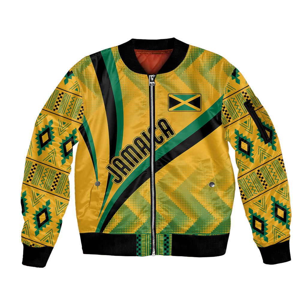 Personalised Jamaica Sleeve Zip Bomber Jacket Kente Pattern Basic - Yellow - Wonder Print Shop