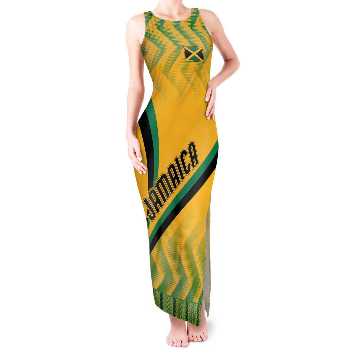 Jamaica Tank Maxi Dress Kente Pattern Basic - Yellow - Wonder Print Shop