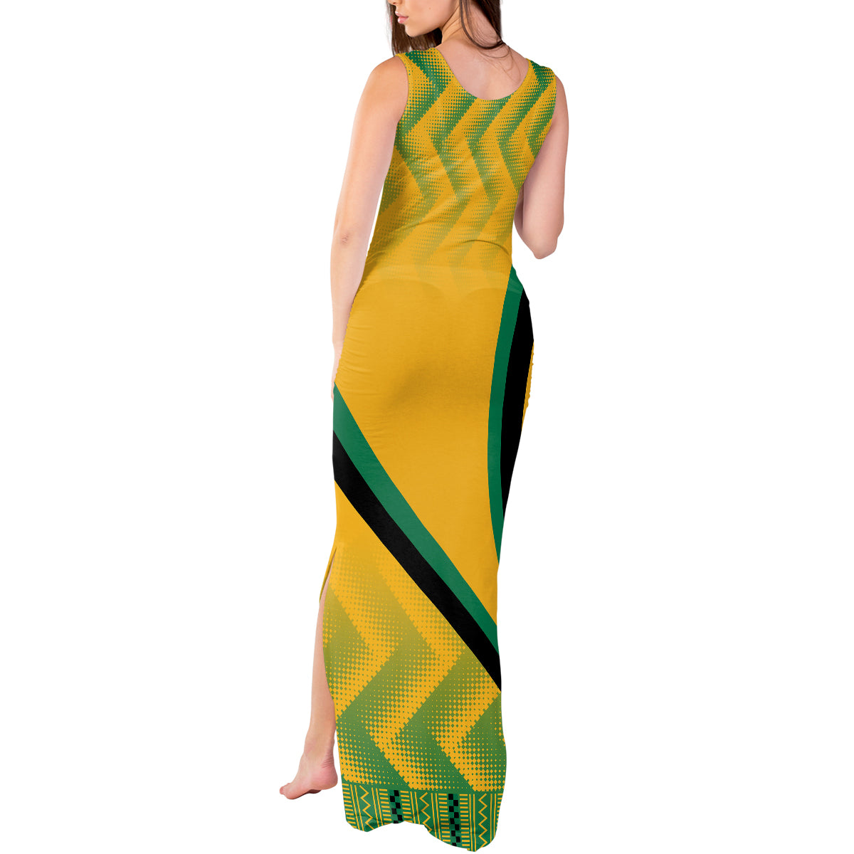 Jamaica Tank Maxi Dress Kente Pattern Basic - Yellow - Wonder Print Shop