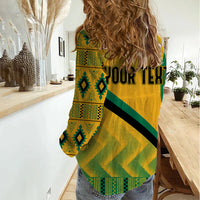 Personalised Jamaica Women Casual Shirt Kente Pattern Basic - Yellow - Wonder Print Shop