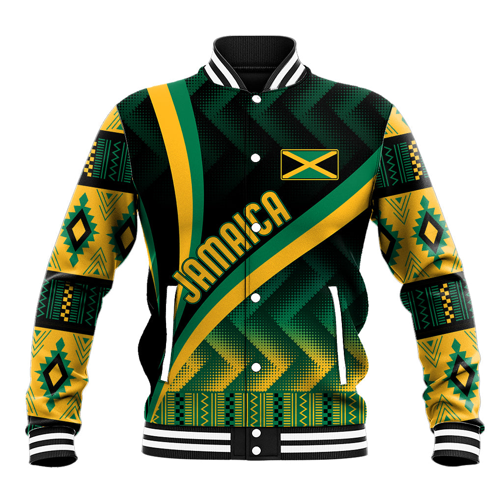 Personalised Jamaica Baseball Jacket Kente Pattern Basic - Black LT7 - Wonder Print Shop