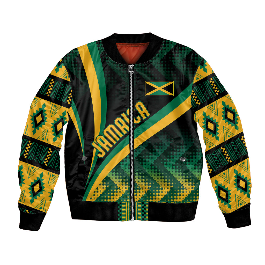 Personalised Jamaica Bomber Jacket Kente Pattern Basic - Black LT7 - Wonder Print Shop