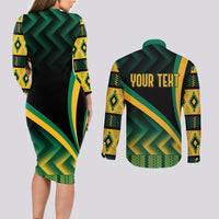 Personalised Jamaica Couples Matching Long Sleeve Bodycon Dress and Long Sleeve Button Shirts Kente Pattern Basic - Black LT7 - Wonder Print Shop