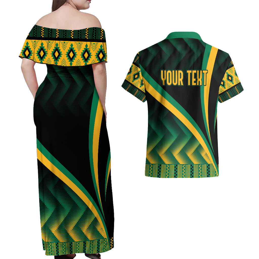 Personalised Jamaica Couples Matching Off Shoulder Maxi Dress and Hawaiian Shirt Kente Pattern Basic - Black LT7 - Wonder Print Shop
