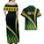 Personalised Jamaica Couples Matching Off Shoulder Maxi Dress and Hawaiian Shirt Kente Pattern Basic - Black LT7 - Wonder Print Shop