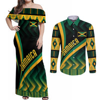 Personalised Jamaica Couples Matching Off Shoulder Maxi Dress and Long Sleeve Button Shirts Kente Pattern Basic - Black LT7 - Wonder Print Shop