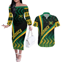 Personalised Jamaica Couples Matching Off The Shoulder Long Sleeve Dress and Hawaiian Shirt Kente Pattern Basic - Black LT7 - Wonder Print Shop