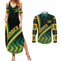Personalised Jamaica Couples Matching Summer Maxi Dress and Long Sleeve Button Shirts Kente Pattern Basic - Black LT7 - Wonder Print Shop