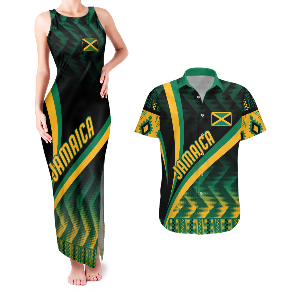 Personalised Jamaica Couples Matching Tank Maxi Dress And Hawaiian Shirt Kente Pattern Basic - Black LT7 - Wonder Print Shop