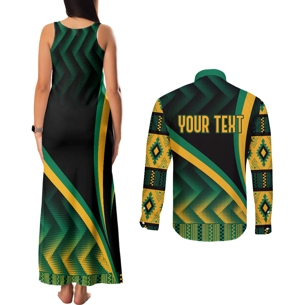 Personalised Jamaica Couples Matching Tank Maxi Dress and Long Sleeve Button Shirts Kente Pattern Basic - Black LT7 - Wonder Print Shop