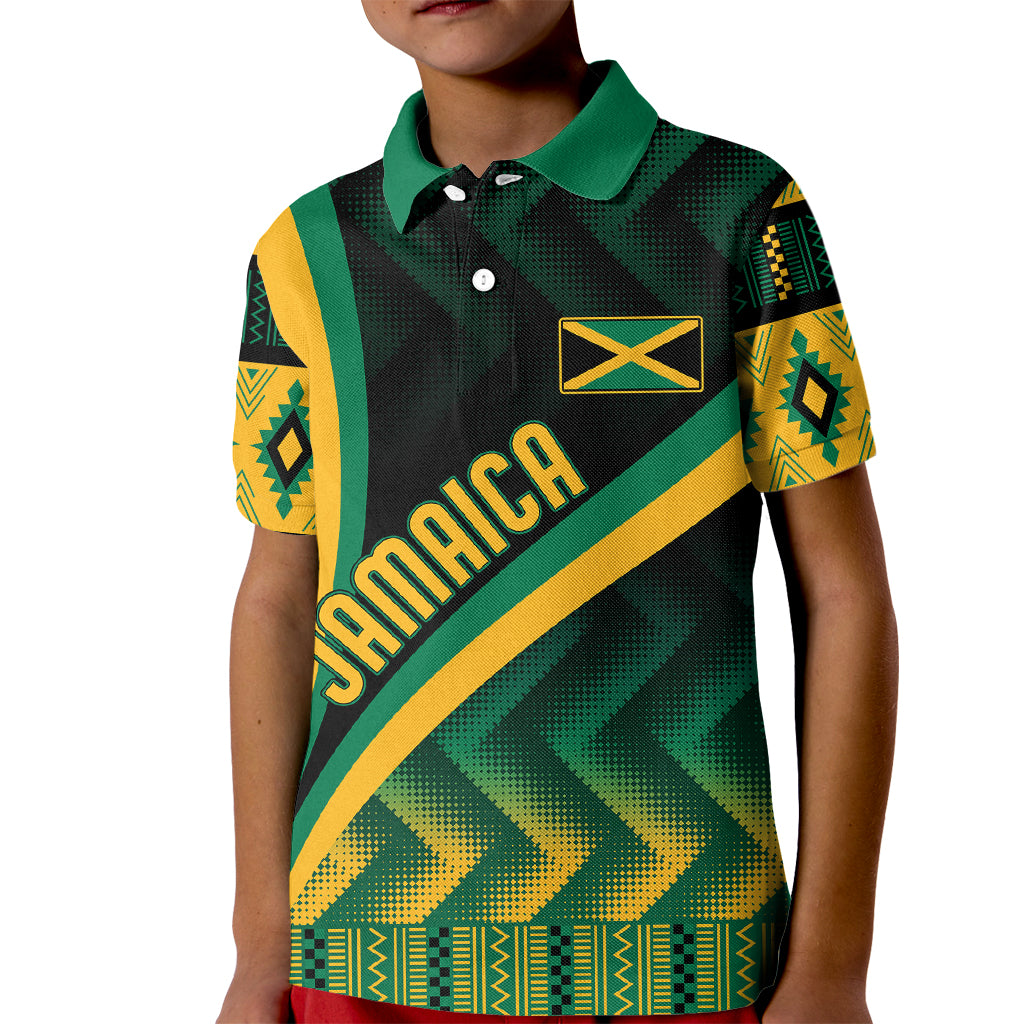 Personalised Jamaica Kid Polo Shirt Kente Pattern Basic - Black - Wonder Print Shop