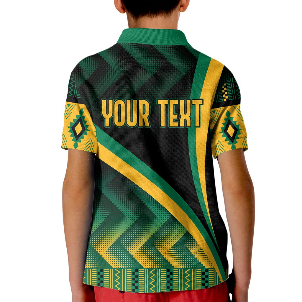 Personalised Jamaica Kid Polo Shirt Kente Pattern Basic - Black - Wonder Print Shop
