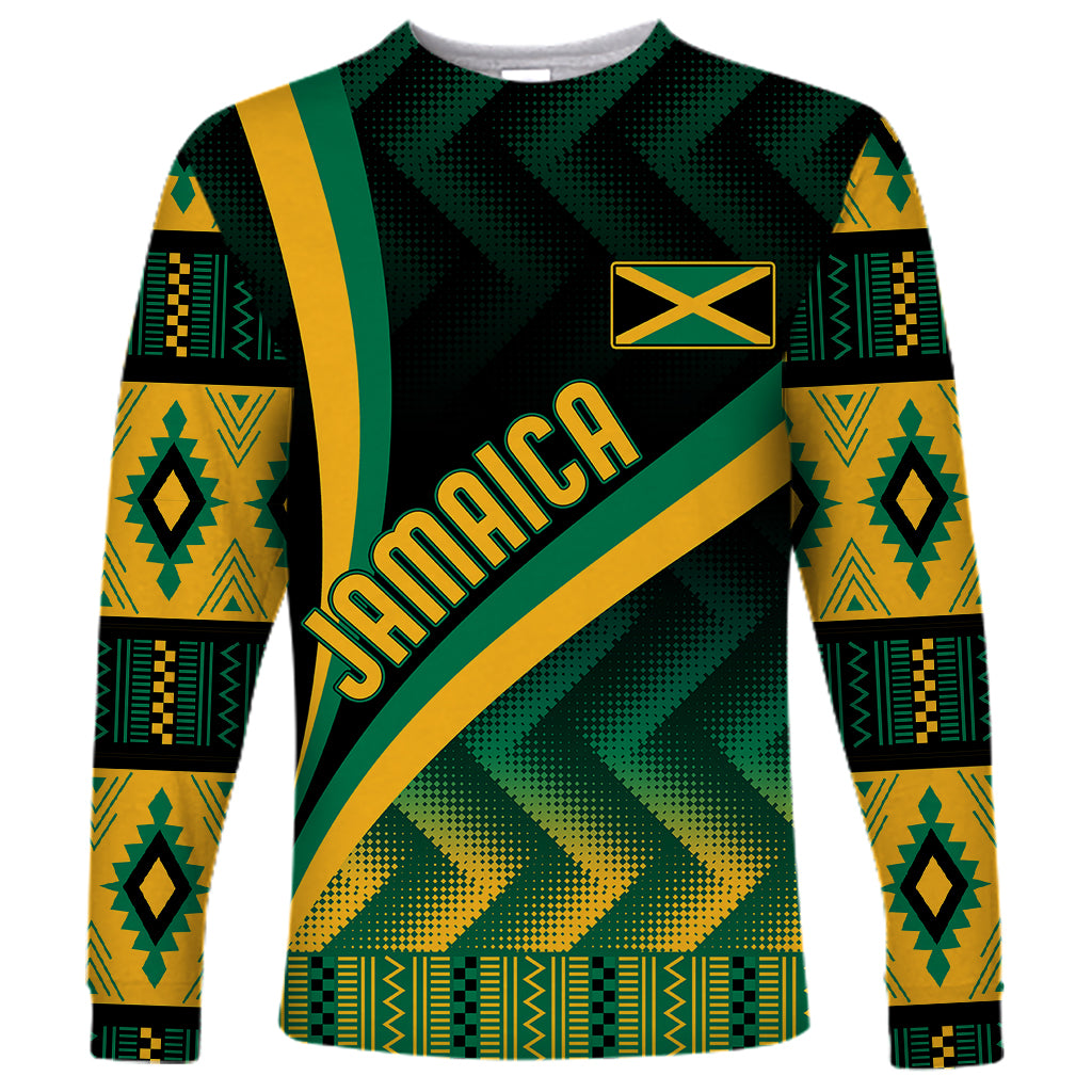 Personalised Jamaica Long Sleeve Shirt Kente Pattern Basic - Black - Wonder Print Shop