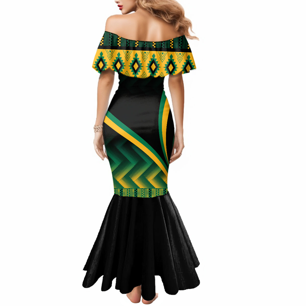 Jamaica Mermaid Dress Kente Pattern Basic - Black - Wonder Print Shop