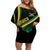 Personalised Jamaica Off Shoulder Short Dress Kente Pattern Basic - Black - Wonder Print Shop