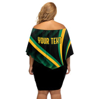 Personalised Jamaica Off Shoulder Short Dress Kente Pattern Basic - Black - Wonder Print Shop