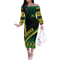 Jamaica Off The Shoulder Long Sleeve Dress Kente Pattern Basic - Black - Wonder Print Shop