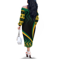 Jamaica Off The Shoulder Long Sleeve Dress Kente Pattern Basic - Black - Wonder Print Shop