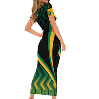 Jamaica Short Sleeve Bodycon Dress Kente Pattern Basic - Black - Wonder Print Shop