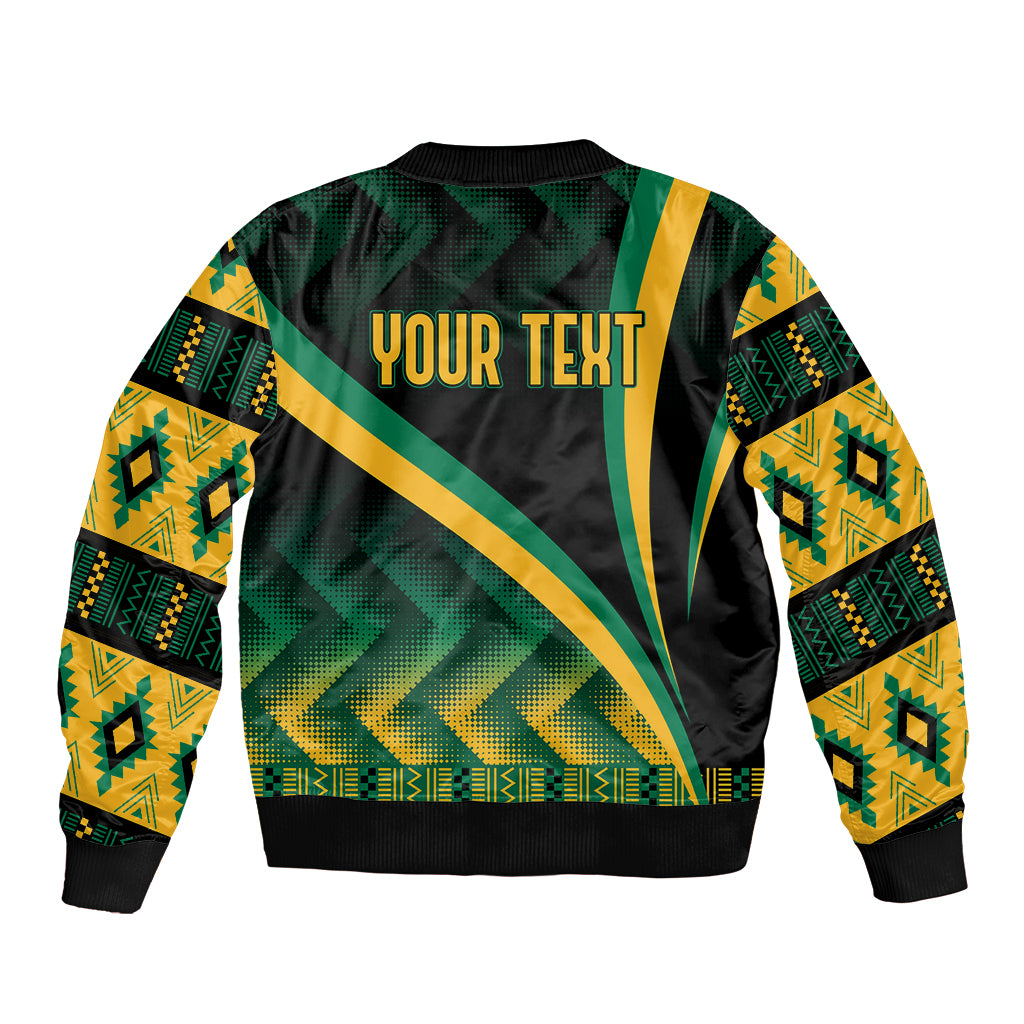 Personalised Jamaica Sleeve Zip Bomber Jacket Kente Pattern Basic - Black - Wonder Print Shop