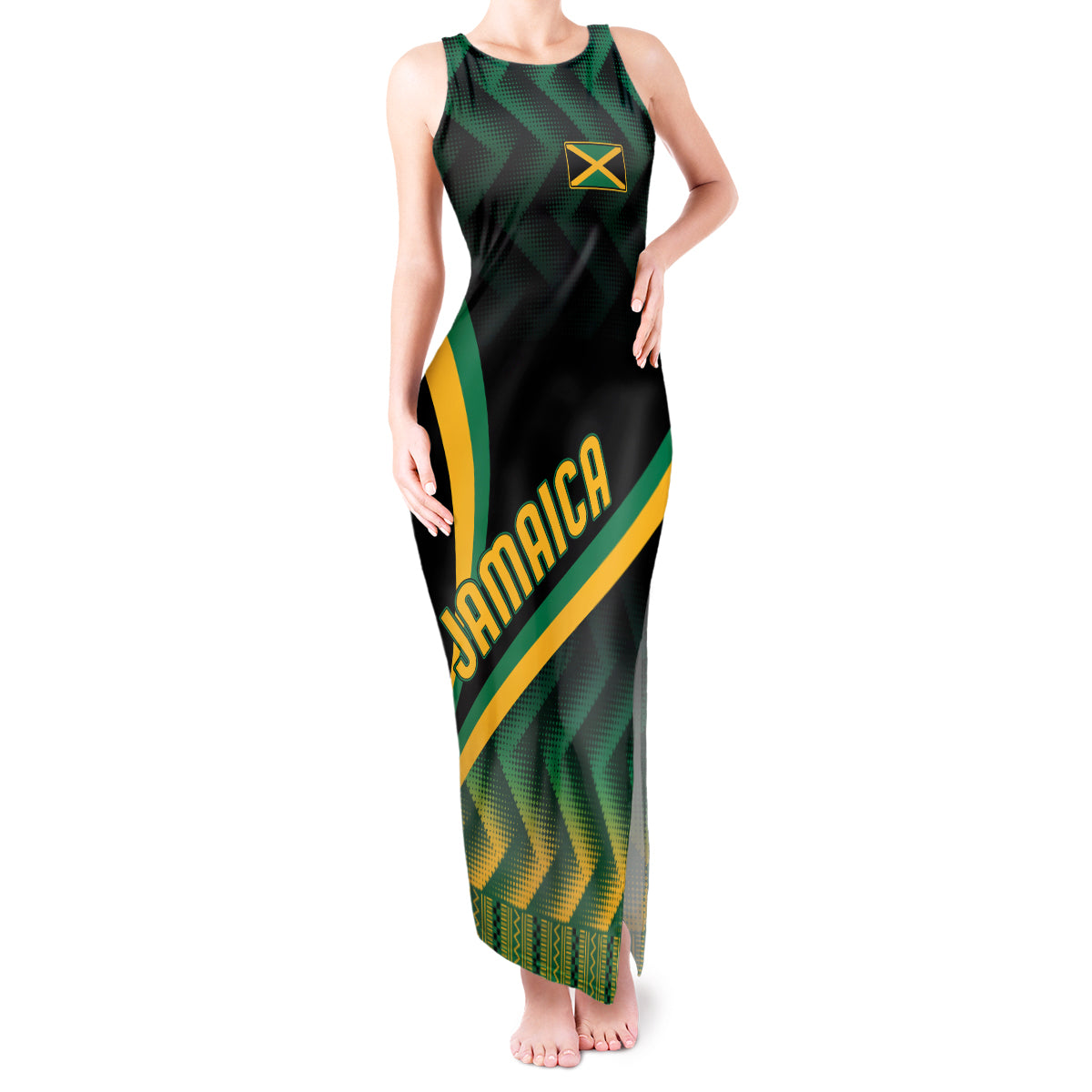 Jamaica Tank Maxi Dress Kente Pattern Basic - Black - Wonder Print Shop
